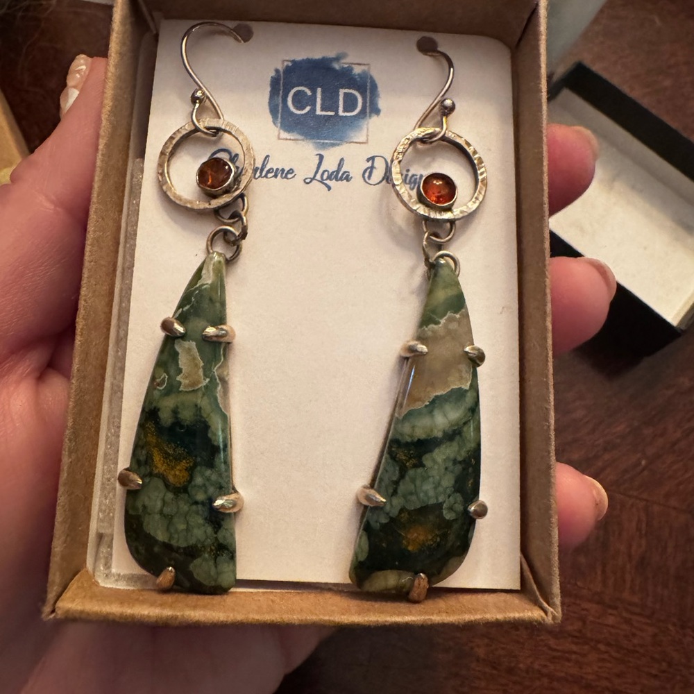 Green and Sterling SilverDangle Earrings